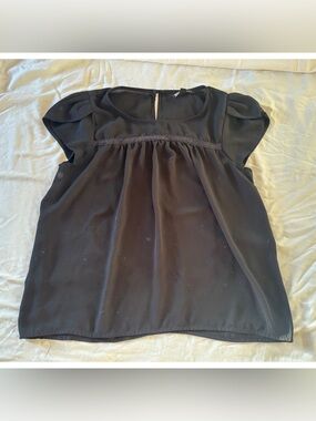 Haute Monde Black Babydoll Blouse with Lace Trim